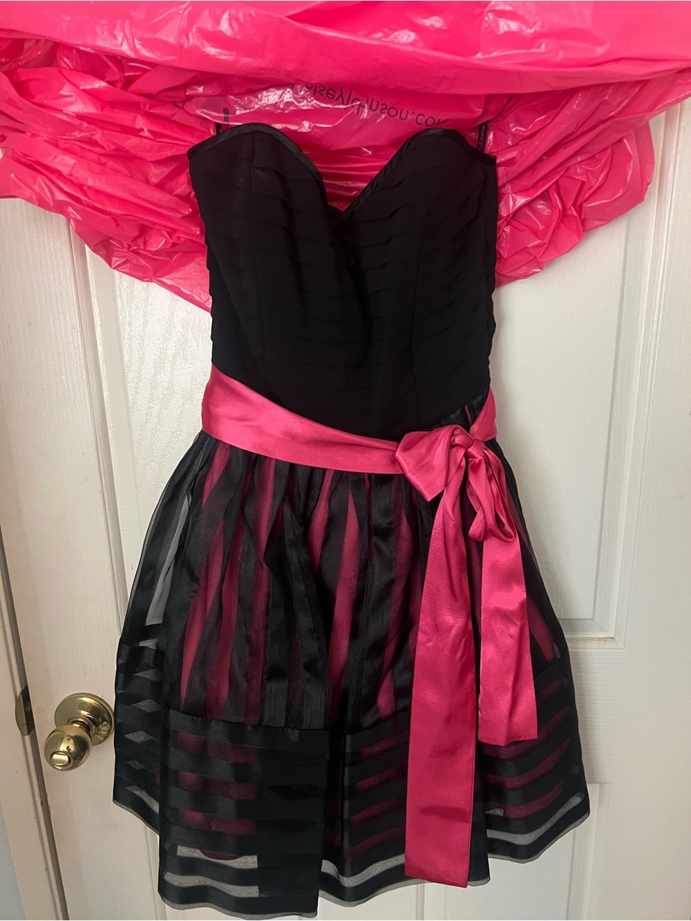 Betsey Johnson Black and Hot Pink Strapless Party Dress